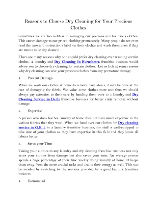 Reasons to Choose Dry Cleaning for Your Precious Clothes