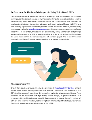 An Overview On The Beneficial Aspect Of Using Voice Based OTPs