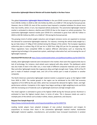 Automotive Lightweight Material Market will Escalate Rapidly in the Near Future