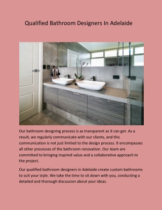 Qualified Bathroom Designers In Adelaide