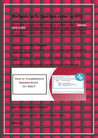 Methods to fix Quicken error cc-892
