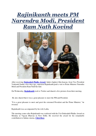 Rajinikanth meets PM Narendra Modi, President Ram Nath Kovind