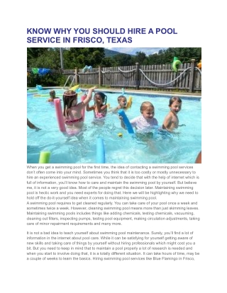 KNOW WHY YOU SHOULD HIRE A POOL SERVICE IN FRISCO, TEXAS