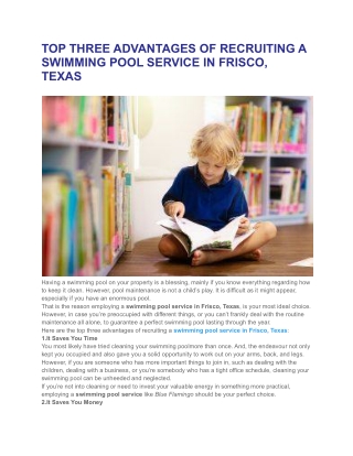 TOP THREE ADVANTAGES OF RECRUITING A SWIMMING POOL SERVICE IN FRISCO, TEXAS