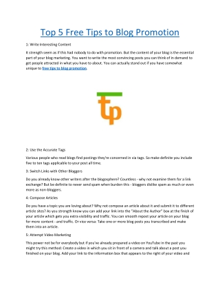 Top 5 Free Tips to Blog Promotion