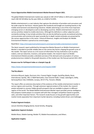 Mobile Entertainment Market by 2027 pdf