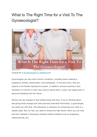 What Is The Right Time for a Visit To The Gynaecologist