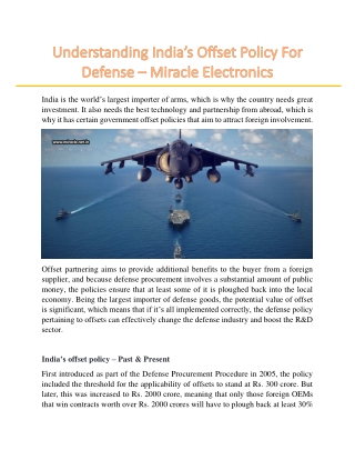 Understanding India’s Offset Policy For Defense – Miracle Electronics