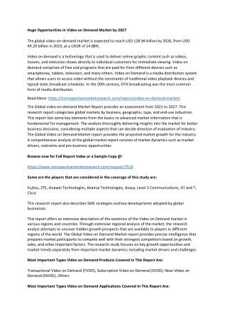 Huge Opportunities in Video on Demand Market by 2027