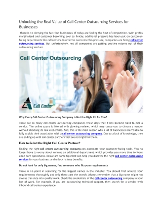 Unlocking the Real Value of Call Center Outsourcing Services for Businesses