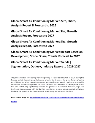 Global Smart Air Conditioning Market, Size, Share, Analysis Report & Forecast