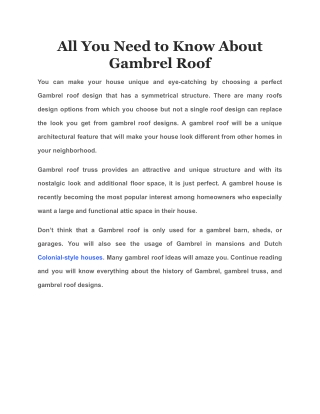 All You Need to Know About Gambrel Roof