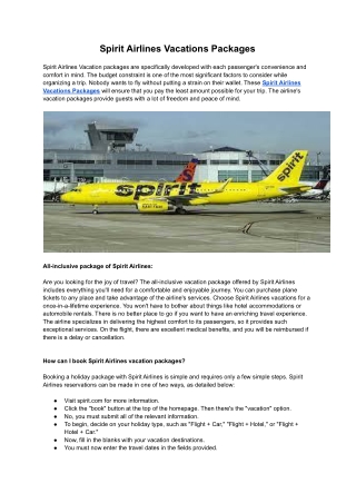 Spirit Airlines Vacations Packages
