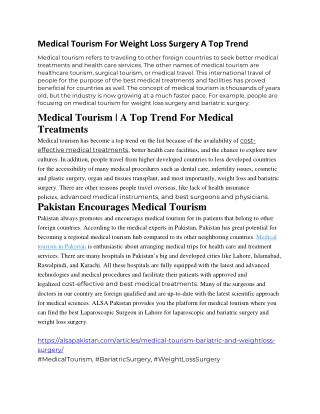 Medical Tourism For Weight Loss Surgery A Top Trend