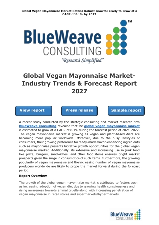 Global Vegan Mayonnaise Market- Industry Trends & Forecast Report 2027