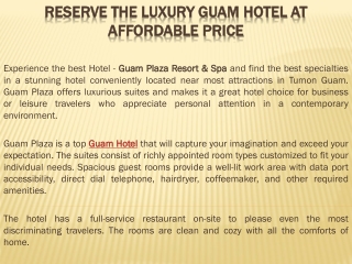 Reserve the Luxury Guam Hotel at Affordable Price