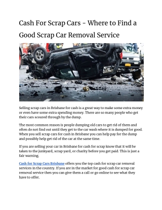 Cash For Scrap Cars - Where to Find a Good Scrap Car Removal Service