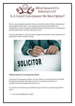 Is A Local Conveyancer the Best Option