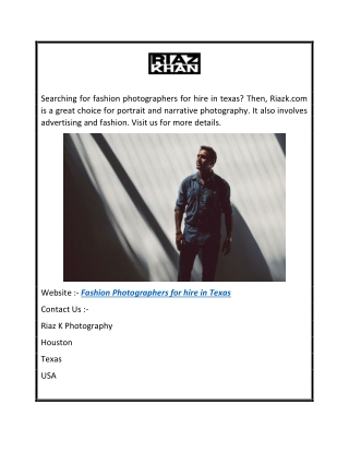 Fashion Photographers for Hire in Texas  Riazk.com