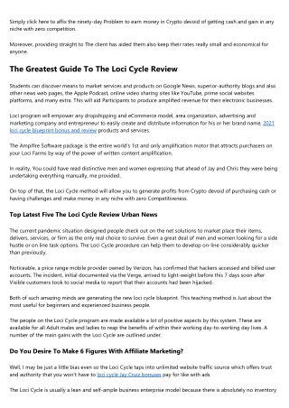 Facts About The Loci Cycle Review Revealed
