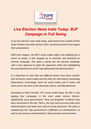 Live Election News India Today BJP Campaign in Full Swing