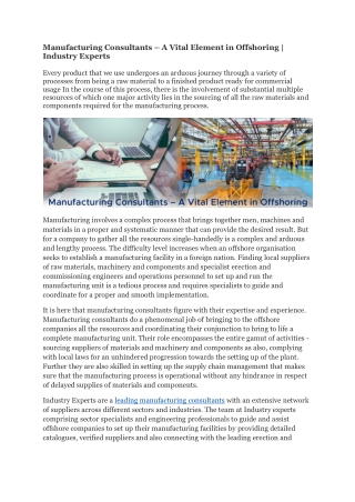 Manufacturing Consultants – A Vital Element in Offshoring -Industry Experts-converted