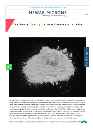 The Finest Quality Calcium Carbonate in India