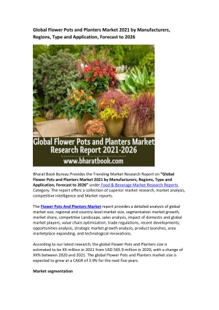 Global Flower Pots and Planters Market Research Report 2021-2026