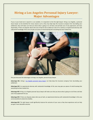 Hiring a Los Angeles Personal Injury Lawyer: Major Advantages