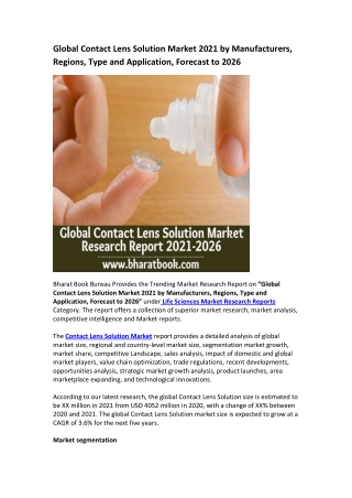 Global Contact Lens Solution Market Research Report 2021-2026