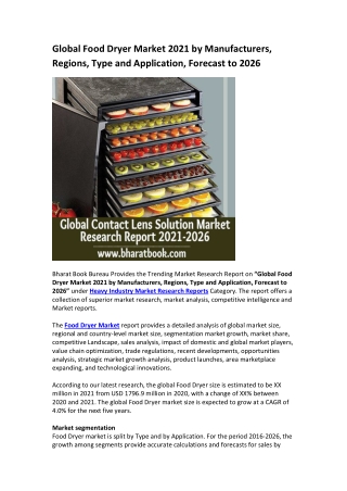 Global Food Dryer Market Research Report 2021-2026