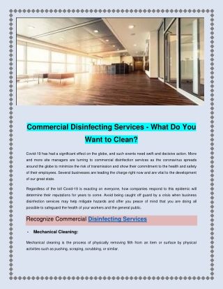 Commercial Disinfecting Services - What Do You Want to Clean