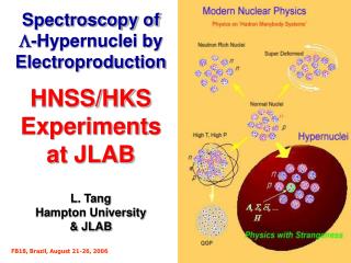 Spectroscopy of  -Hypernuclei by Electroproduction HNSS/HKS Experiments at JLAB L. Tang Hampton University &amp; JLAB