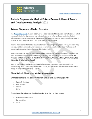 Anionic Dispersants Market  Future Opportunity and Forecast 2026