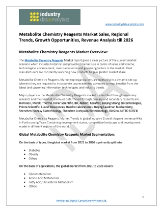 Metabolite Chemistry Reagents Market Driving Growth and Opportunity Outlook 2021