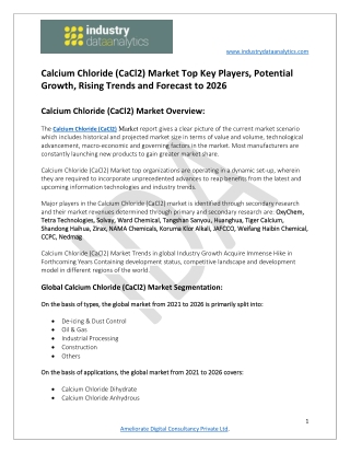 Calcium Chloride (CaCl2) Market Current Trends and Forecast to 2026