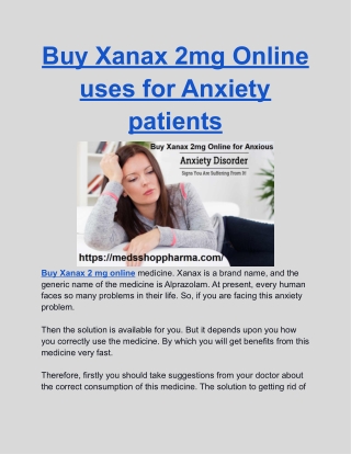 Buy Xanax 2mg Online uses for Anxiety patients