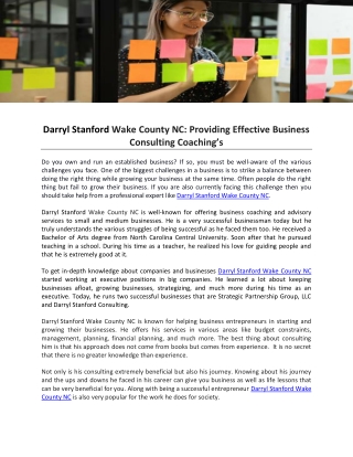 Darryl Stanford Wake County NC- Providing Effective Business Consulting Coaching’s