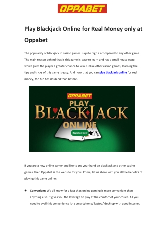 Play Blackjack Online for Real Money only at Oppabet
