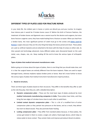 Different Types Of Plates Used For Fracture Repair | Miraclus