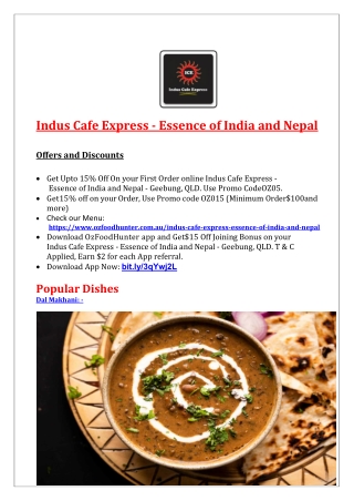 15% Off - Indus Cafe Express Essence of India and Nepal in Geebung QLD