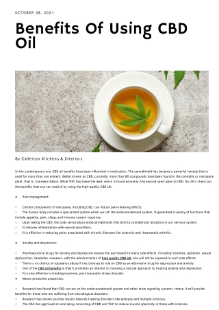 Benefits Of Using CBD Oil