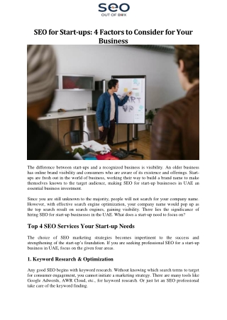 SEO Out of the Box - SEO for Start-ups: 4 Factors to Consider for Your Business