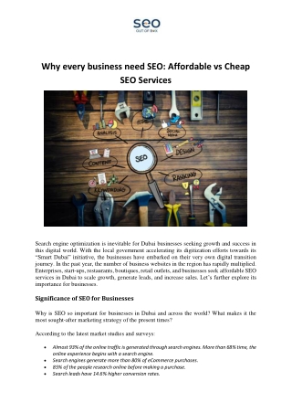 SEO Out of the Box - Why every business need SEO Affordable vs Cheap SEO Services
