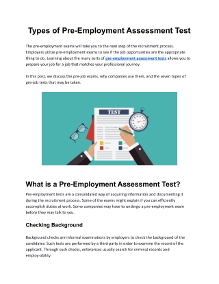 What are the Types of Pre-Employment Assessment Test