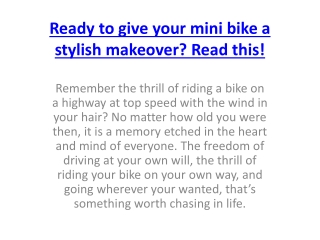 Ready to give your mini bike a stylish makeover Read this