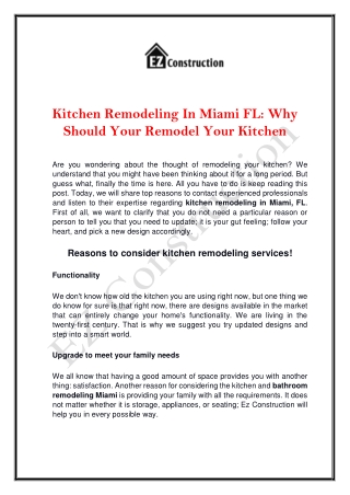 The Best Kitchen Remodeling Services In Miami FL- EZ Construction