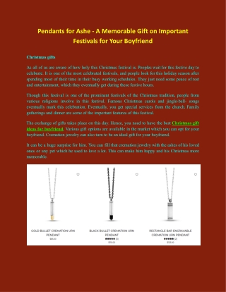 Pendants for Ashe - A Memorable Gift on Important Festivals for Your Boyfriend