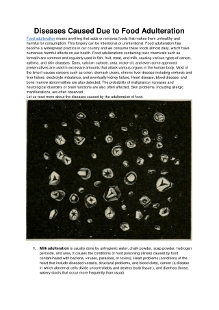 Diseases Caused Due To Food Adulteration