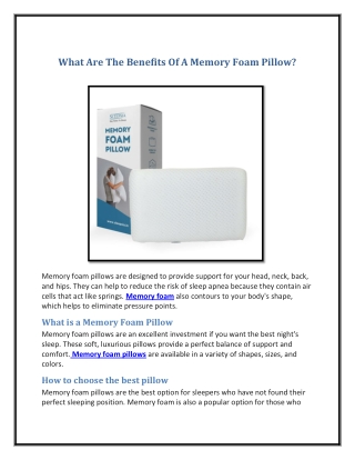 What Are The Benefits Of A Memory Foam Pillow